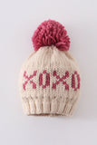 Cream XOXO knit beanie pom pom hat
