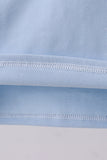 Blue construction embroidery top