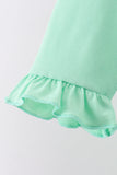 Green parade embroidery ruffle gingham pants set