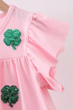 Pink clover sequin ruffle tiered dress