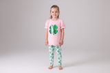 Pink clover glitter pants set