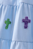 Blue cross sequin tiered dress