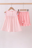 Pink character embroidery gingham bubble