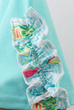 Blue sailboat print ruffle shorts set