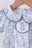 Navy bunny embroidery floral peter pan collar bloomer set