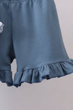 Navy bunny embroidery floral peter pan collar shorts set