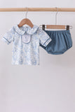 Navy bunny embroidery peter pan collar bloomer set