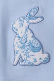 Blue bunny applique ruffle shorts set