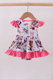 Pink character bamboo ruffle romper