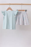 Blue floral bunny applique ruffle skorts set