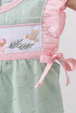 Green swiss dot cross sheep ruffle bubble
