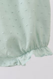 Green swiss dot cross sheep ruffle bubble