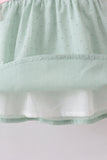 Green swiss dot cross sheep ruffle shorts set