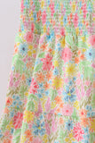 Pink floral smocked tiered dress