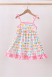 Pink bow I love MOMMY smocked ruffle dress