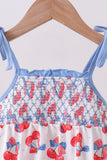 Blue cherry smocked ruffle bubble