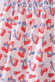 Blue cherry smocked tiered mom&me dress