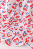 Blue cherry smocked tiered mom&me dress