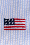 Blue flag embroidery seersucker ruffle shorts set