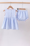 Blue flag smocked woven gingham bloomer set