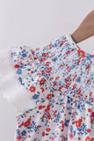 Blue floral lace smocked shorts set