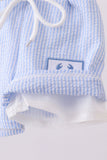 Blue stripe seersucker crab embroidery swim trunks