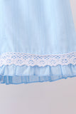 Blue flag smocked jacquard ruffle shorts set