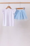 Blue bow star sequin skort set