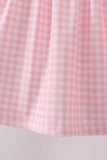 Pink flag embroidery gingham ruffle shorts set