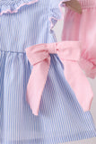 Blue Stripe Bow Seersucker Bloomer Set