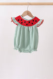 Green Watermelon Stripe Smocked Embroidered Seersucker Bubble