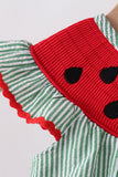 Green Watermelon Stripe Smocked Embroidered Seersucker Bubble