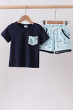 Navy golf print shorts set