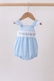 Blue Bow Smocked Embroidered Jacquard Bubble