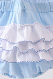 Blue Bow Smocked Embroidered Jacquard Bubble