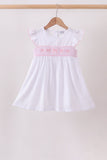 White Bow Smocked Jacquard Dress