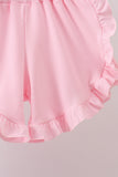 White Bow Smocked Jacquard Ruffle Shorts Set