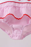 Pink stripe seersucker strawberry smocked one-piece swimsuit