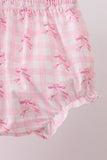 Pink bow print scalloped bloomer set