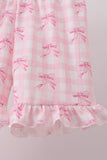Pink bow print scalloped ruffle shorts set