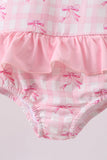 Pink bow print ruffle one-piece swimsuit