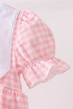 Pink Gingham Animal Embroidered Bubble