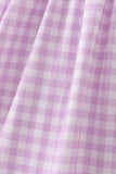 Purple floral embroidery gingham ruffle dress