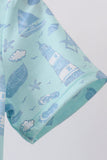 Blue beach print pocket top