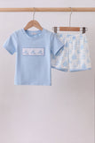Blue Sailboat Embroidered Set