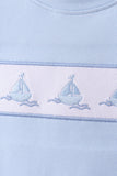 Blue Sailboat Embroidered Set