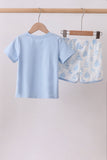 Blue Sailboat Embroidered Set