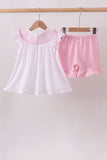 Pink Bow Smocked Swiss Dot Shorts Set