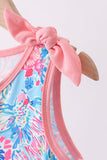 Pink tropical floral print ruffle dress