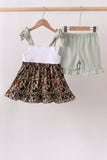 Camo Hunting Embroidered Ruffle Shorts Set
